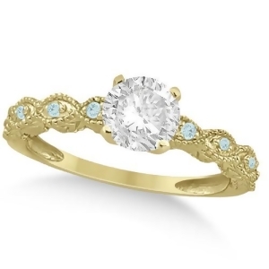 Vintage Diamond and Aquamarine Engagement Ring 14k Yellow Gold 0.75ct - All