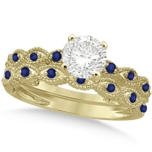 Vintage Diamond and Blue Sapphire Bridal Set 18k Yellow Gold 0.70ct - All