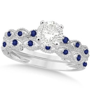 Vintage Diamond and Blue Sapphire Bridal Set Platinum 0.70ct - All