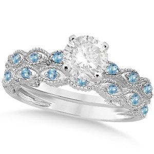 Vintage Diamond and Blue Topaz Bridal Set 14k White Gold 1.70ct - All