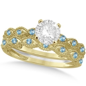 Vintage Diamond and Blue Topaz Bridal Set 14k Yellow Gold 0.70ct - All