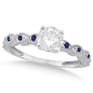 Vintage Diamond and Blue Sapphire Engagement Ring Palladium 0.50ct - All