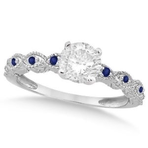 Vintage Diamond and Blue Sapphire Engagement Ring Palladium 1.00ct - All