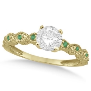 Vintage Diamond and Emerald Engagement Ring 14k Yellow Gold 0.50ct - All