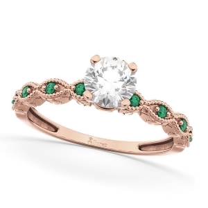 Vintage Diamond and Emerald Engagement Ring 14k Rose Gold 1.00ct - All