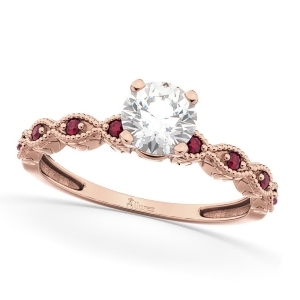 Vintage Diamond and Ruby Engagement Ring 14k Rose Gold 0.75ct - All