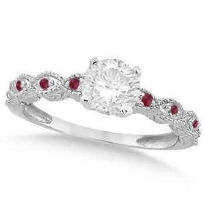 Vintage Diamond and Ruby Engagement Ring 18k White Gold 0.50ct - All