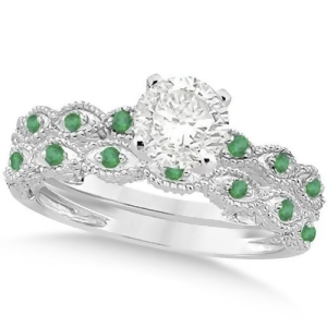 Vintage Diamond and Emerald Bridal Set Platinum 0.70ct - All