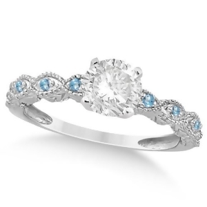 Vintage Diamond and Blue Topaz Engagement Ring Palladium 0.75ct - All