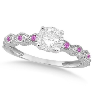 Vintage Diamond and Pink Sapphire Engagement Ring 14k White Gold 0.50ct - All