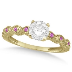 Vintage Diamond and Pink Sapphire Engagement Ring 14k Yellow Gold 0.50ct - All
