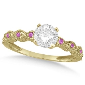 Vintage Diamond and Pink Sapphire Engagement Ring 14k Yellow Gold 1.00ct - All