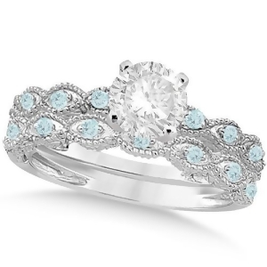 Vintage Diamond and Aquamarine Bridal Set 18k White Gold 0.95ct - All