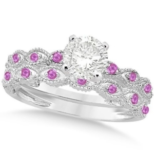 Vintage Diamond and Pink Sapphire Bridal Set Platinum 0.70ct - All