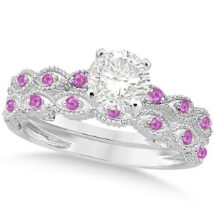Vintage Diamond and Pink Sapphire Bridal Set Platinum 0.95ct - All