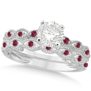 Vintage Diamond and Ruby Bridal Set 14k White Gold 0.70ct - All