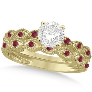 Vintage Diamond and Ruby Bridal Set 14k Yellow Gold 0.70ct - All