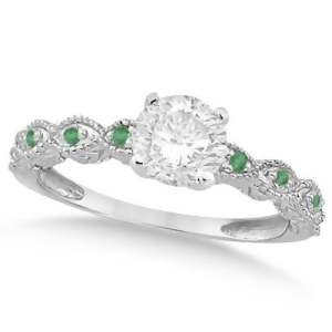 Vintage Diamond and Emerald Engagement Ring 18k White Gold 1.00ct - All