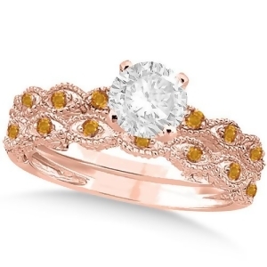 Vintage Diamond and Citrine Bridal Set 14k Rose Gold 0.95ct - All