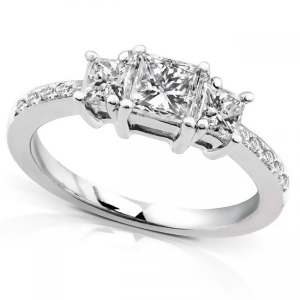3-Stone Princess Cut Diamond Promise Ring 14k White Gold 0.55ct - All