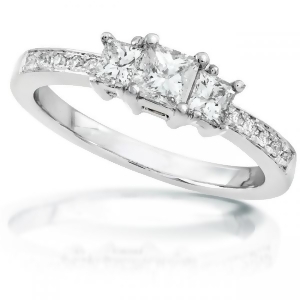 3-Stone Princess Cut Diamond Promise Ring 14k White Gold 1.05ct - All