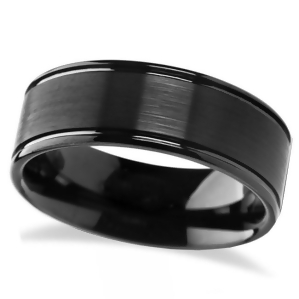 Flat Brushed Finish Center Black Tungsten Carbide Wedding Band 8mm - All