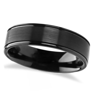 Flat Brushed Finish Center Black Tungsten Carbide Wedding Band 6mm - All