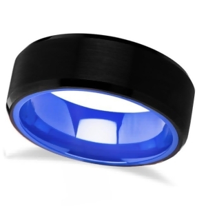 Deep Blue and Black Tungsten Comfort Fit Wedding Band 8mm - All
