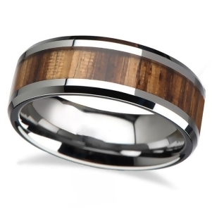 Beveled Edges and Real Zebra Wood Inlay Tungsten Wedding Band 8mm - All