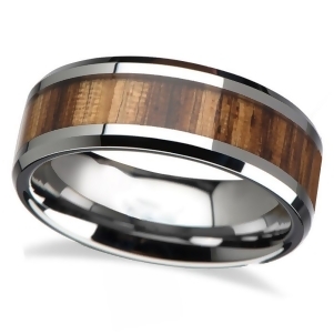 Beveled Edges and Real Zebra Wood Inlay Tungsten Wedding Band 6mm - All