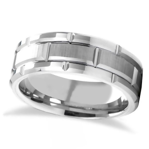 Brushed Center and Alternating Grooves Tungsten Wedding Band 8mm - All