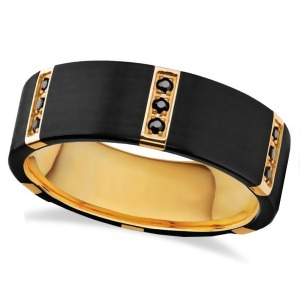 Brushed Gold Plated Bezels and Black Diamond Tungsten Wedding Band 8mm - All