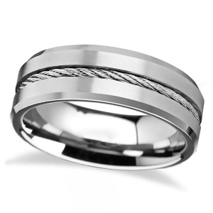 Steel Wire Cable Inlay and Beveled Edges Tungsten Wedding Band 8mm - All