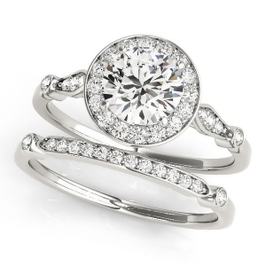 Diamond Halo Engagement Ring and Wedding Band Palladium 1.25ct - All