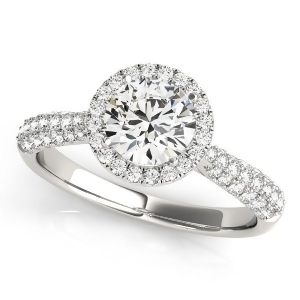 Tripple Row Diamond Halo Engagement Ring 14k White Gold 1.08ct - All
