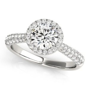 Tripple Row Diamond Halo Engagement Ring 18k White Gold 1.08ct - All