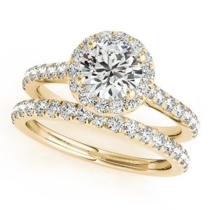 Round Diamond Halo Bridal Ring Set 14k Yellow Gold 1.57ct - All