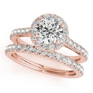 Round Diamond Halo Bridal Ring Set 14k Rose Gold 1.57ct - All