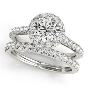 Round Diamond Halo Bridal Ring Set Platinum 1.57ct - All