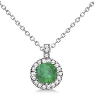 Emerald and Diamond Halo Pendant Necklace 14k White Gold 2.18ct - All
