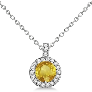 Yellow Sapphire and Diamond Halo Pendant Necklace 14k White Gold 2.33ct - All