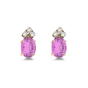 Oval Pink Sapphire and Diamond Stud Earrings 14k Yellow Gold 1.24ct - All