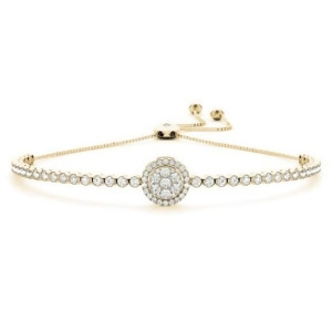 Halo Cluster Bolo Adjustable Bracelet 14k Yellow Gold 1.67ct - All