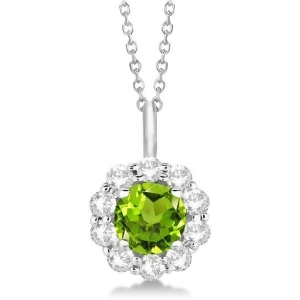 Halo Diamond and Peridot Lady Di Pendant Necklace 14K White Gold 1.69ct - All