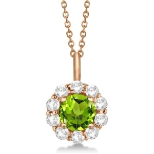 Halo Diamond and Peridot Lady Di Pendant Necklace 14K Rose Gold 1.69ct - All
