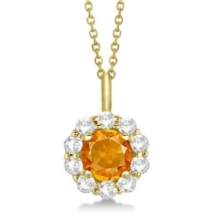 Halo Diamond and Citrine Lady Di Pendant Necklace 14K Yellow Gold 1.69ct - All