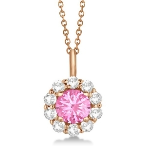 Halo Diamond and Pink Tourmaline Lady Di Pendant Necklace 14K Rose Gold 1.69ct - All