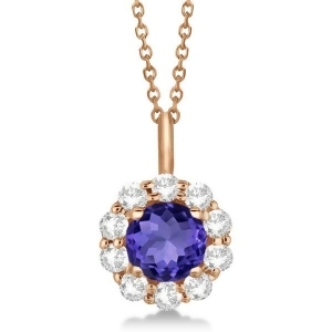 Halo Diamond and Tanzanite Lady Di Pendant Necklace 14K Rose Gold 1.69ct - All