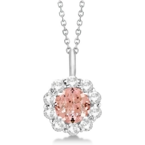 Halo Diamond and Morganite Lady Di Pendant Necklace 14K White Gold 1.69ct - All