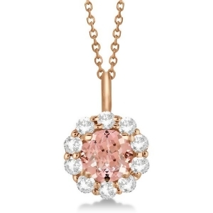 Halo Diamond and Morganite Lady Di Pendant Necklace 14K Rose Gold 1.69ct - All